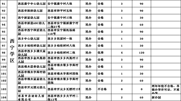 西昌市民办幼儿园教育局备案